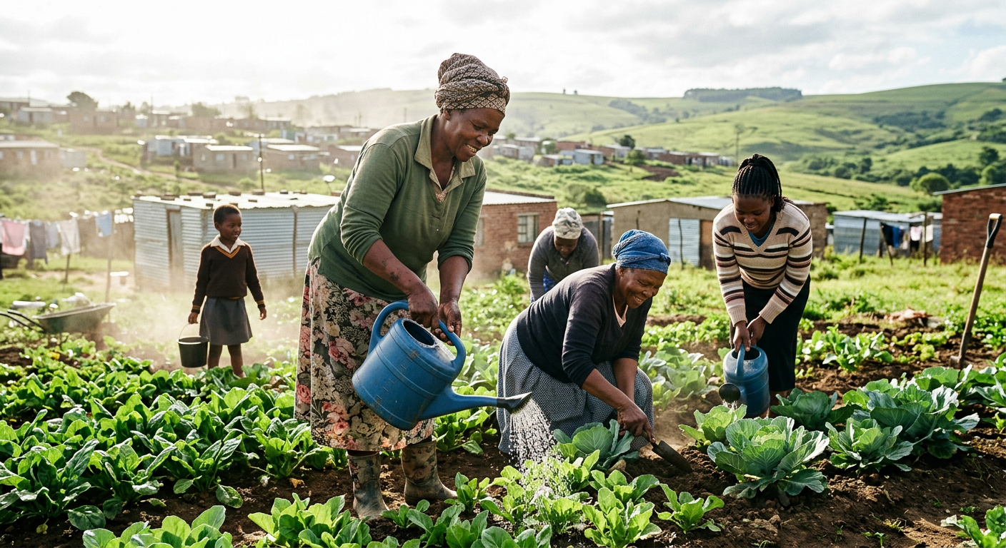 Women tending a community vegetable garden